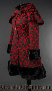 Red Brocade Thick Winter Coat - Fleece Lining