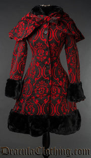 Red Brocade Thick Winter Coat