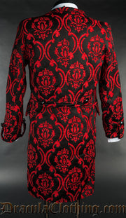 Red Brocade Triple Buttoned Tailcoat 