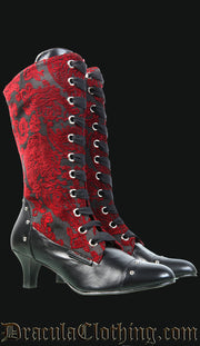 Red Brocade Victorian Boots