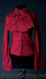 RED COTTON ELEGANT CRAVAT BLOUSE