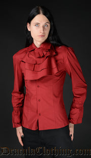 Red Cotton Ruffle Shirt