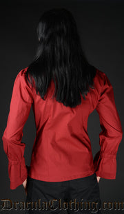 Red Cotton Ruffle Shirt