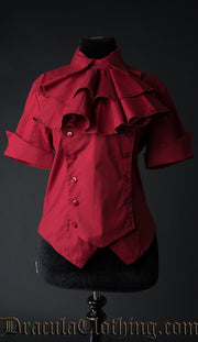 RED COTTON PANEL CRAVAT BLOUSE