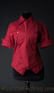 RED COTTON PANEL CRAVAT BLOUSE