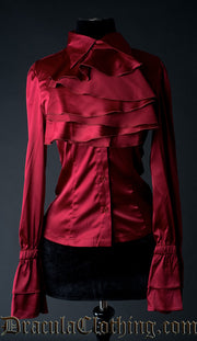 RED SATIN ELEGANT CRAVAT BLOUSE