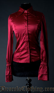 RED SATIN ELEGANT CRAVAT BLOUSE