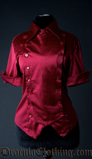 RED SATIN PANEL CRAVAT BLOUSE