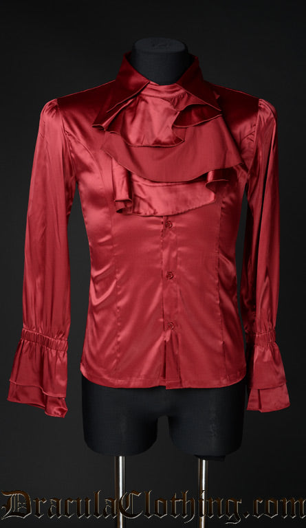 Red Satin Ruffle Shirt – DraculaClothing