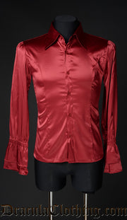 Red Satin Ruffle Shirt