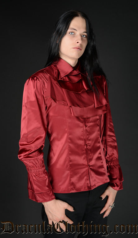 Red Satin Ruffle Shirt – DraculaClothing