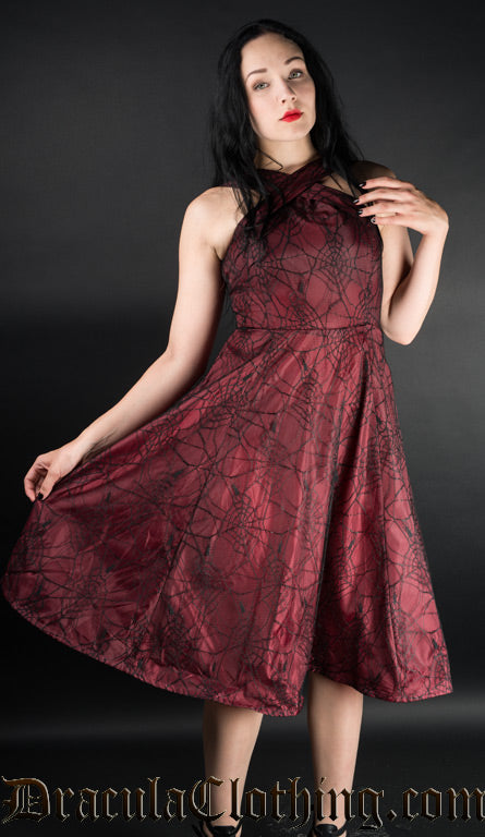red spider web dress Deep Red 1960s Halloween Spider Web Dress