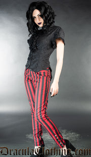 Red Striped Five Button Pants