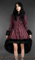Red Striped High Low Winter Coat