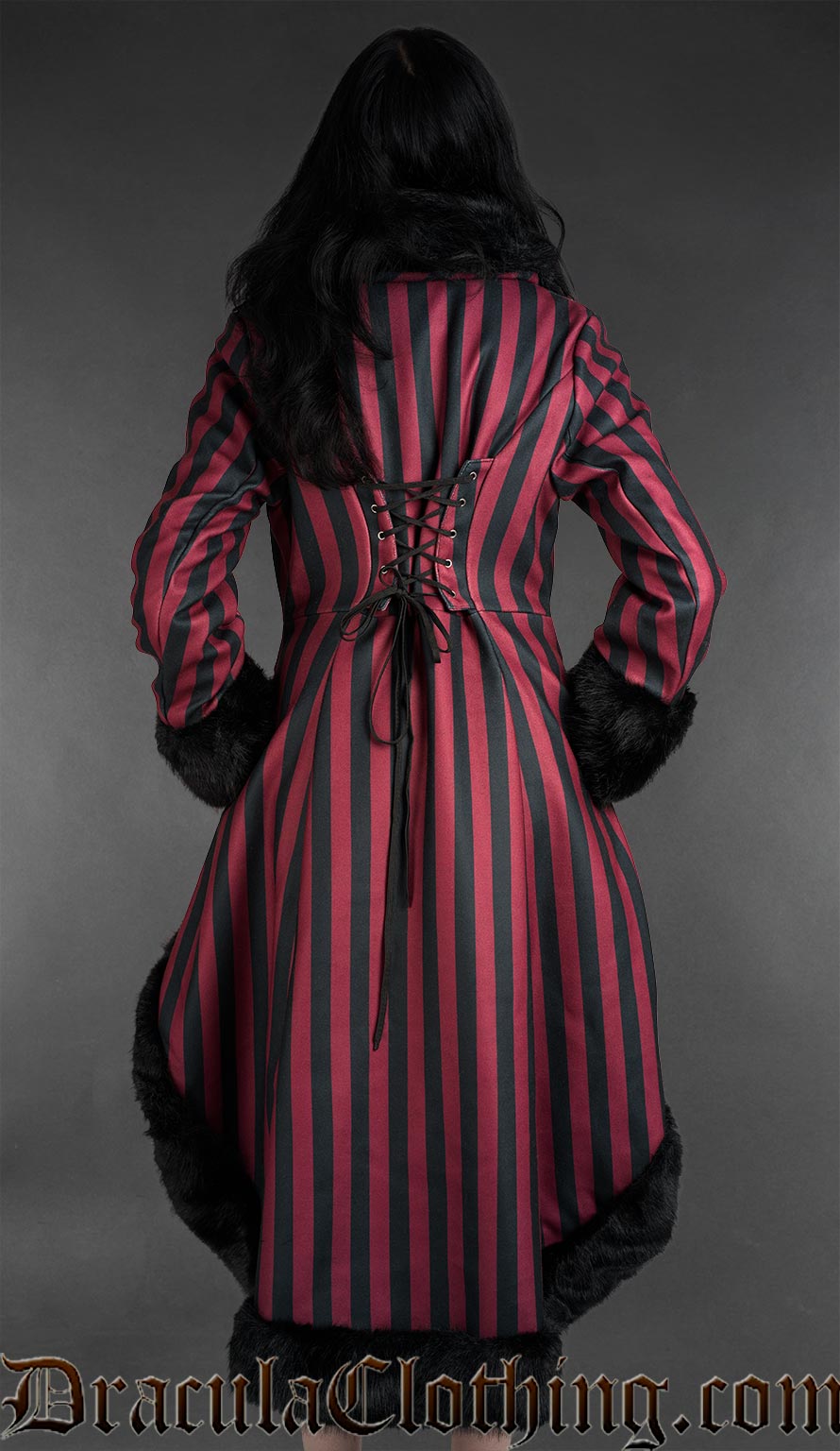 Red Striped High Low Winter Coat