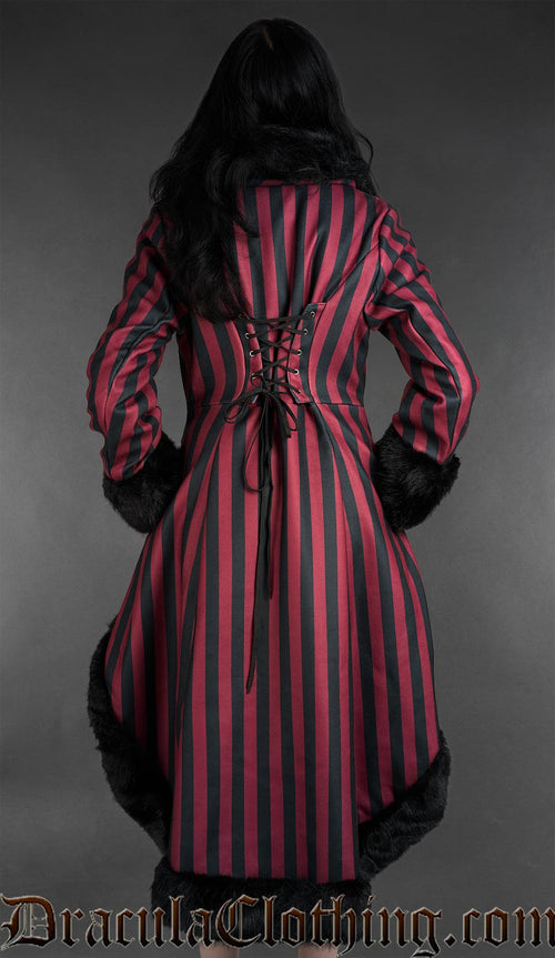 Red Striped High Low Winter Coat