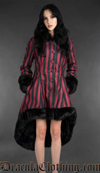 Red Striped High Low Winter Coat