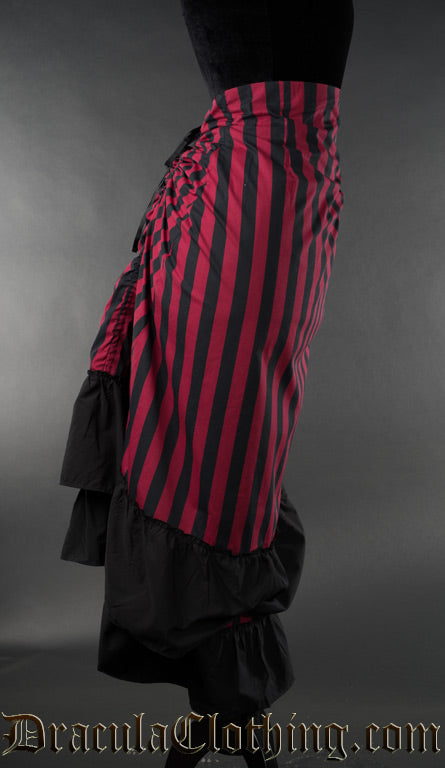 RED STRIPED TWO LAYER BUSTLE SKIRT