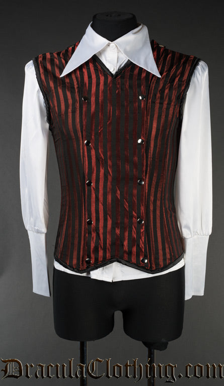Men's Red Striped V-Shaper with front panel attached by silver poppers