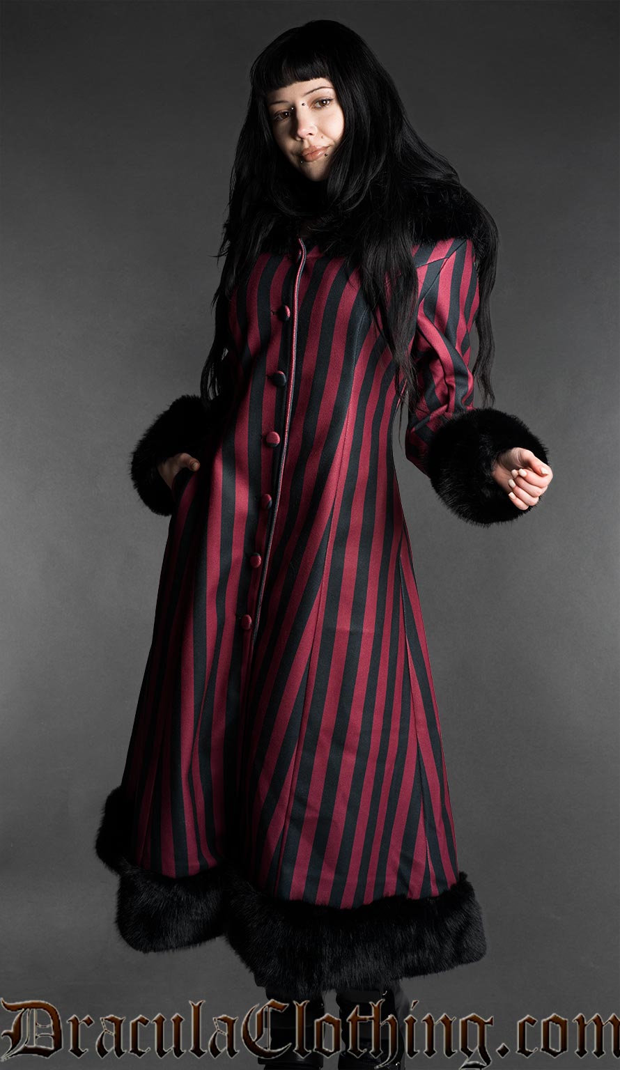 Red Striped Winter Coat With Hood