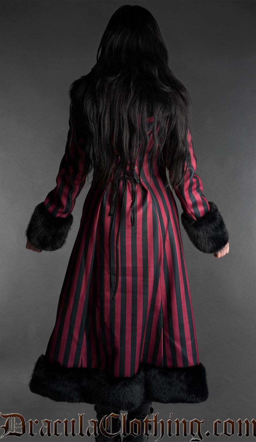 Red Striped Winter Coat With Hood