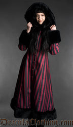 Red Striped Winter Coat With Hood