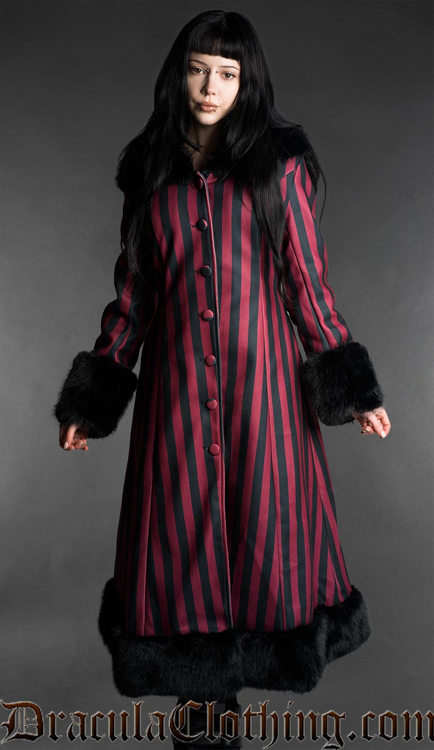 Red Striped Winter Coat With Hood