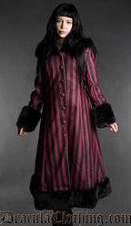 Red Striped Winter Coat With Hood