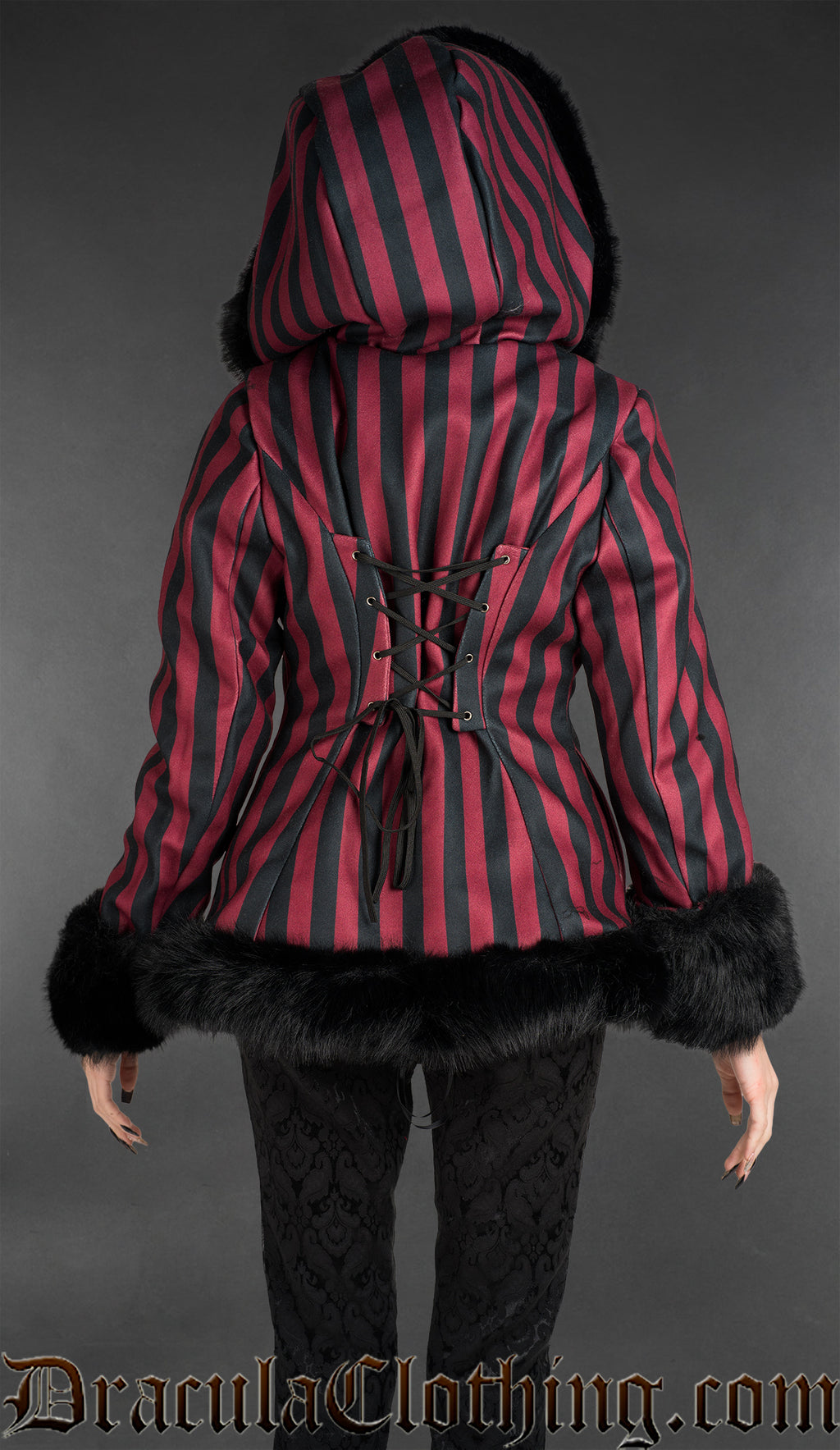 Red Striped Winter Jacket With Hood