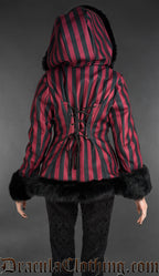 Red Striped Winter Jacket With Hood