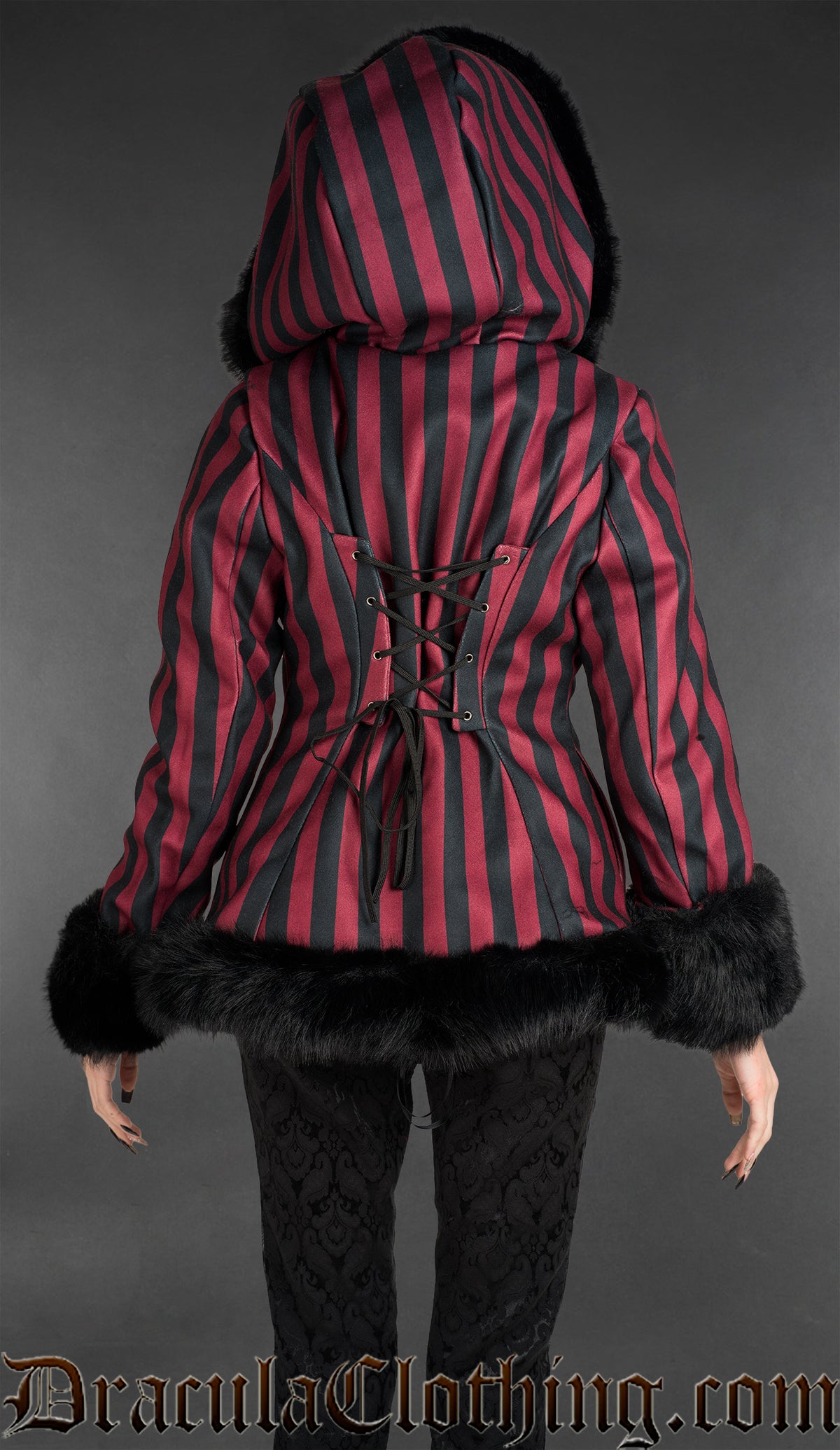 Red Striped Winter Jacket With Hood