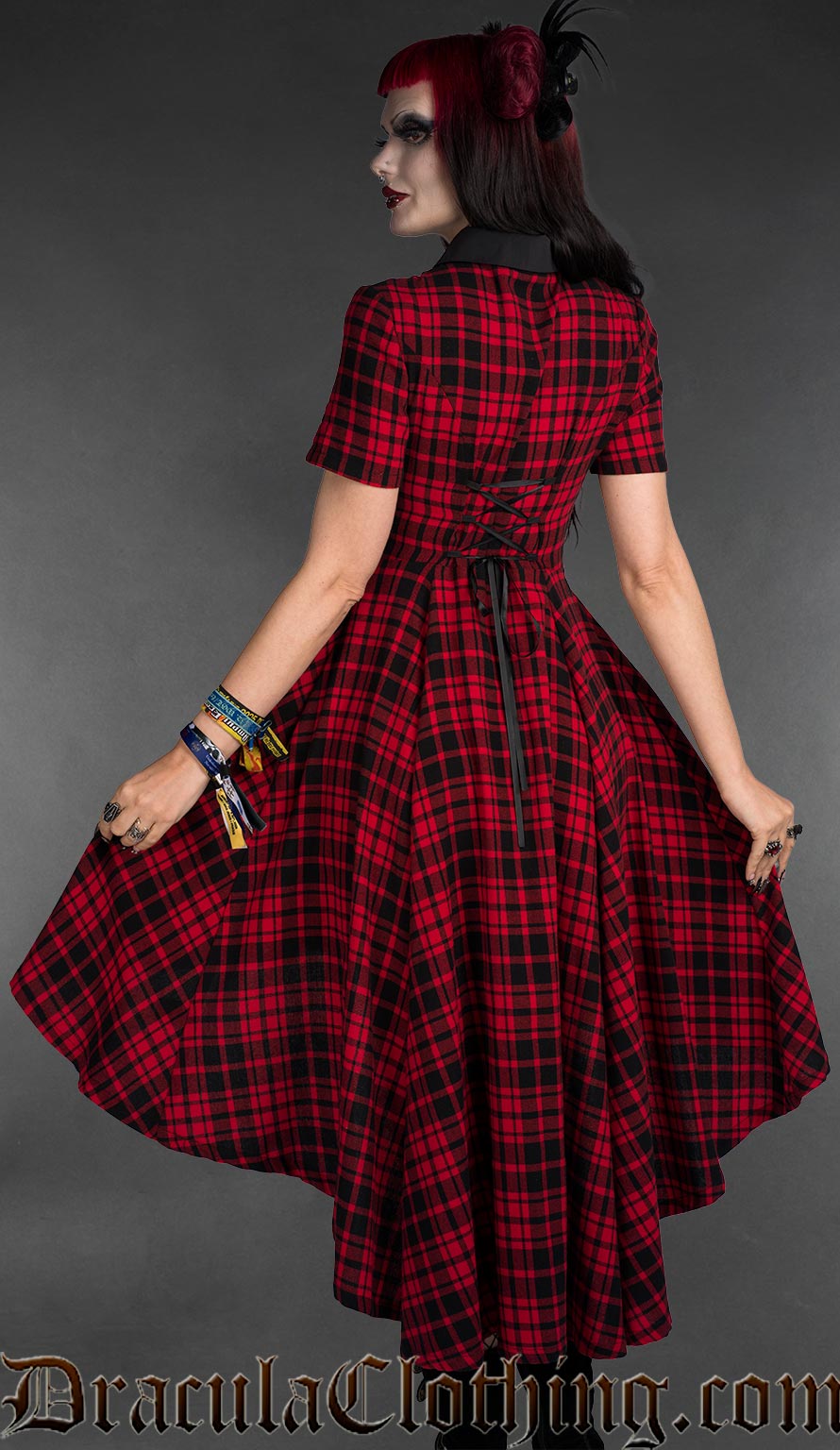 Red Tartan High Low Dress