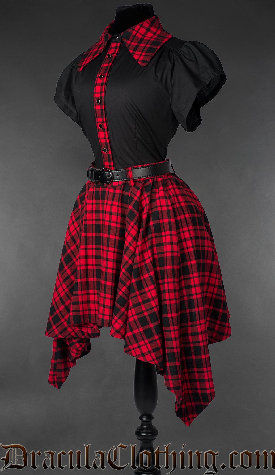 High low cotton tartan skirt with pockets