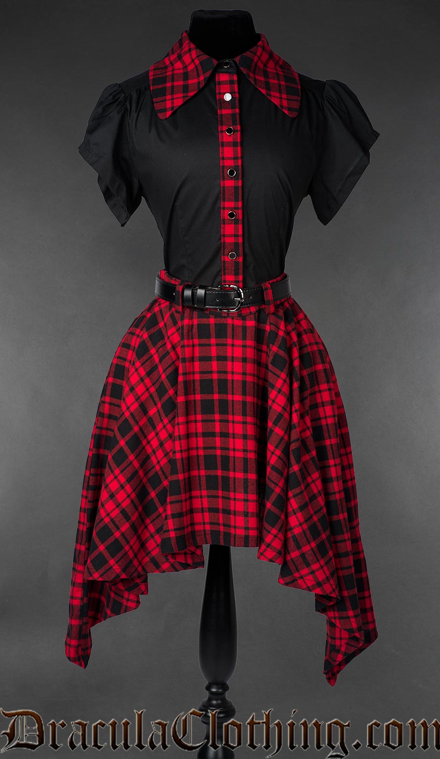 High low cotton tartan skirt with pockets
