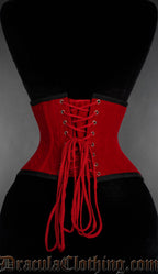 Red velvet underbust corset waist cincher with lace-up back, adjustable lacing