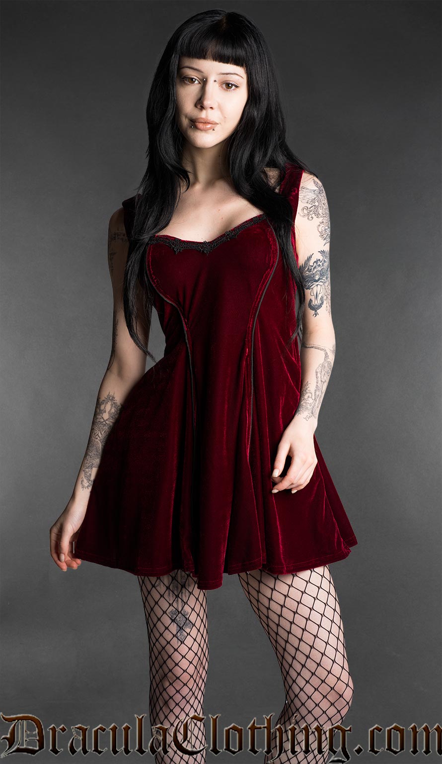 red velvet dress embroided Bordeaux Pocket – DraculaClothing Fashion Element Black and White Dresses Size:7 7/8 C-Shapewear