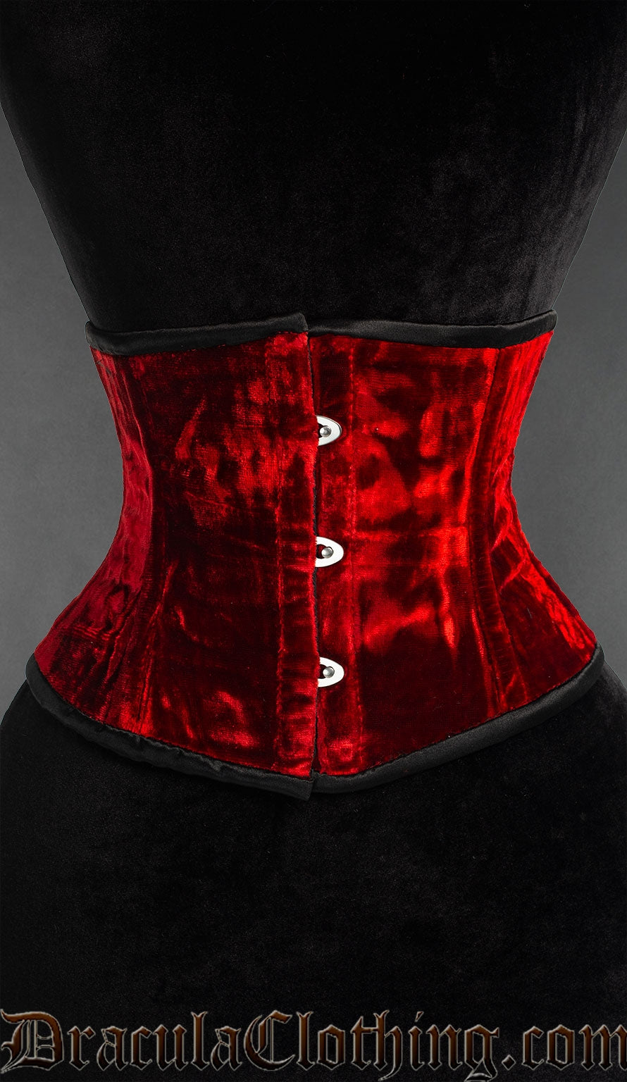Rich red velvet waist cincher with black satin border