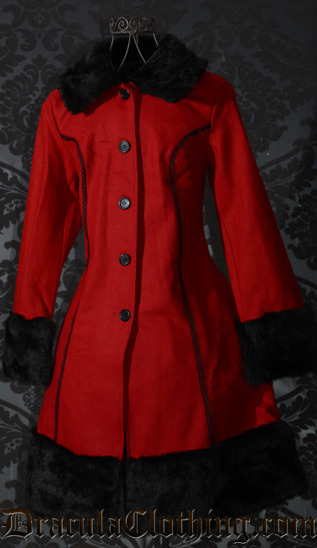 Thick Winter Wool Coat Red Satin Lining