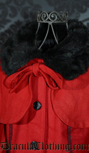 Thick Winter Wool Coat Red Satin Lining