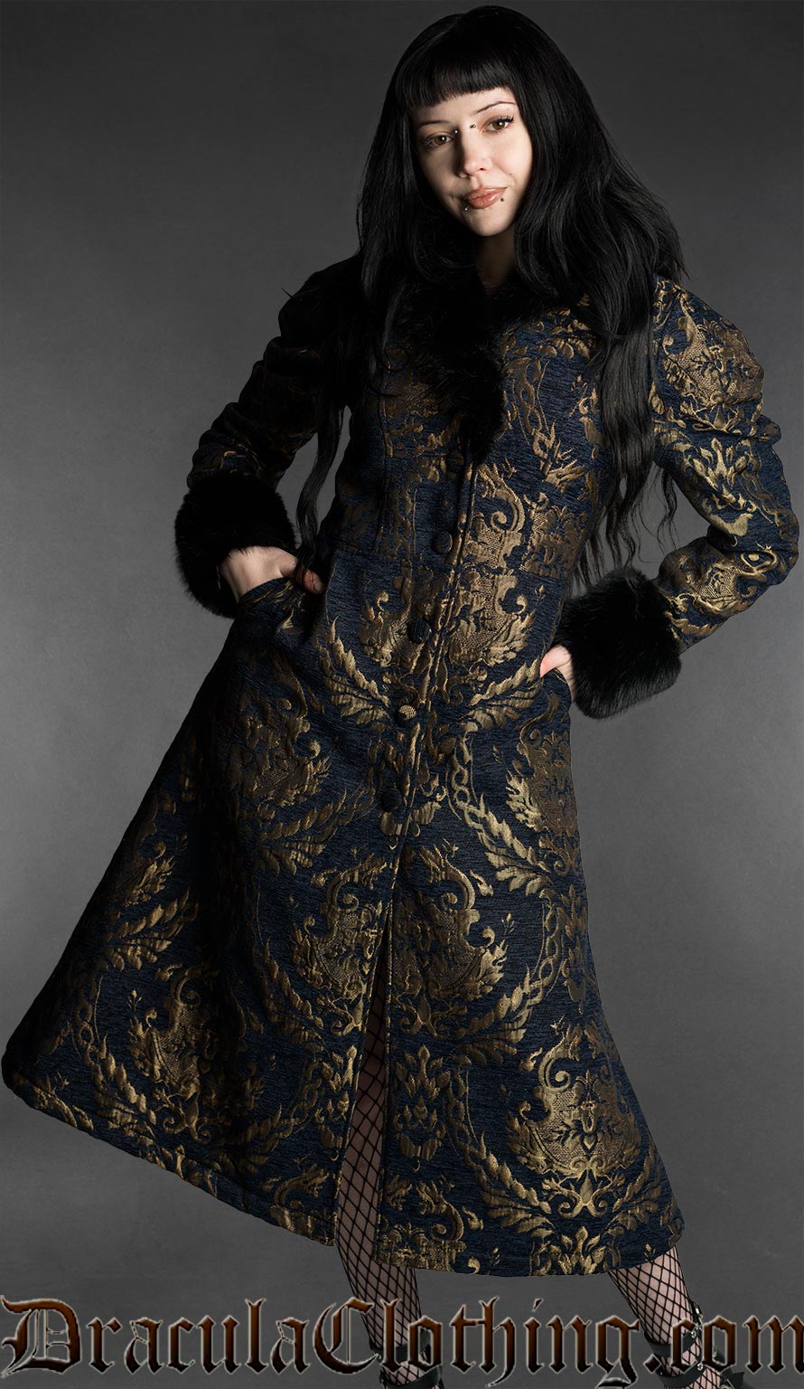 Royal Dark Blue Faux Fur Coat