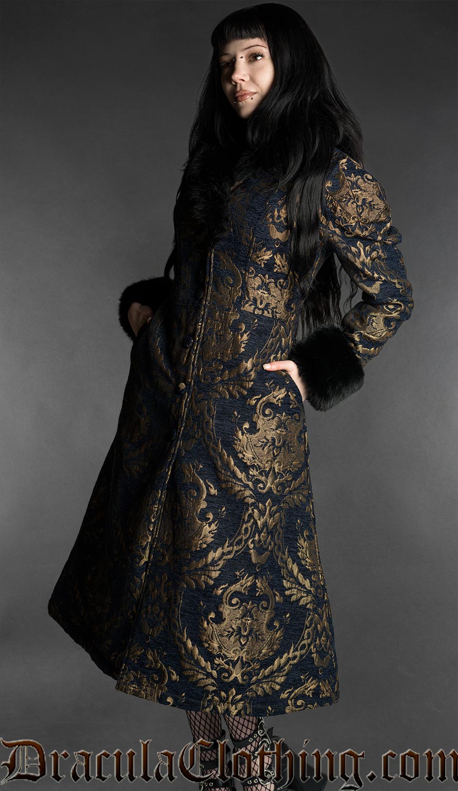Royal Dark Blue Faux Fur Coat