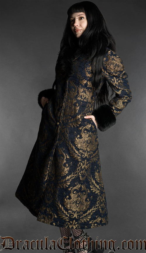 Royal Dark Blue Faux Fur Coat