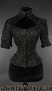 Short Sleeved Brocade Keyhole Blouse