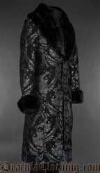 Silver Chenille Brocade Regent Faux Fur Coat