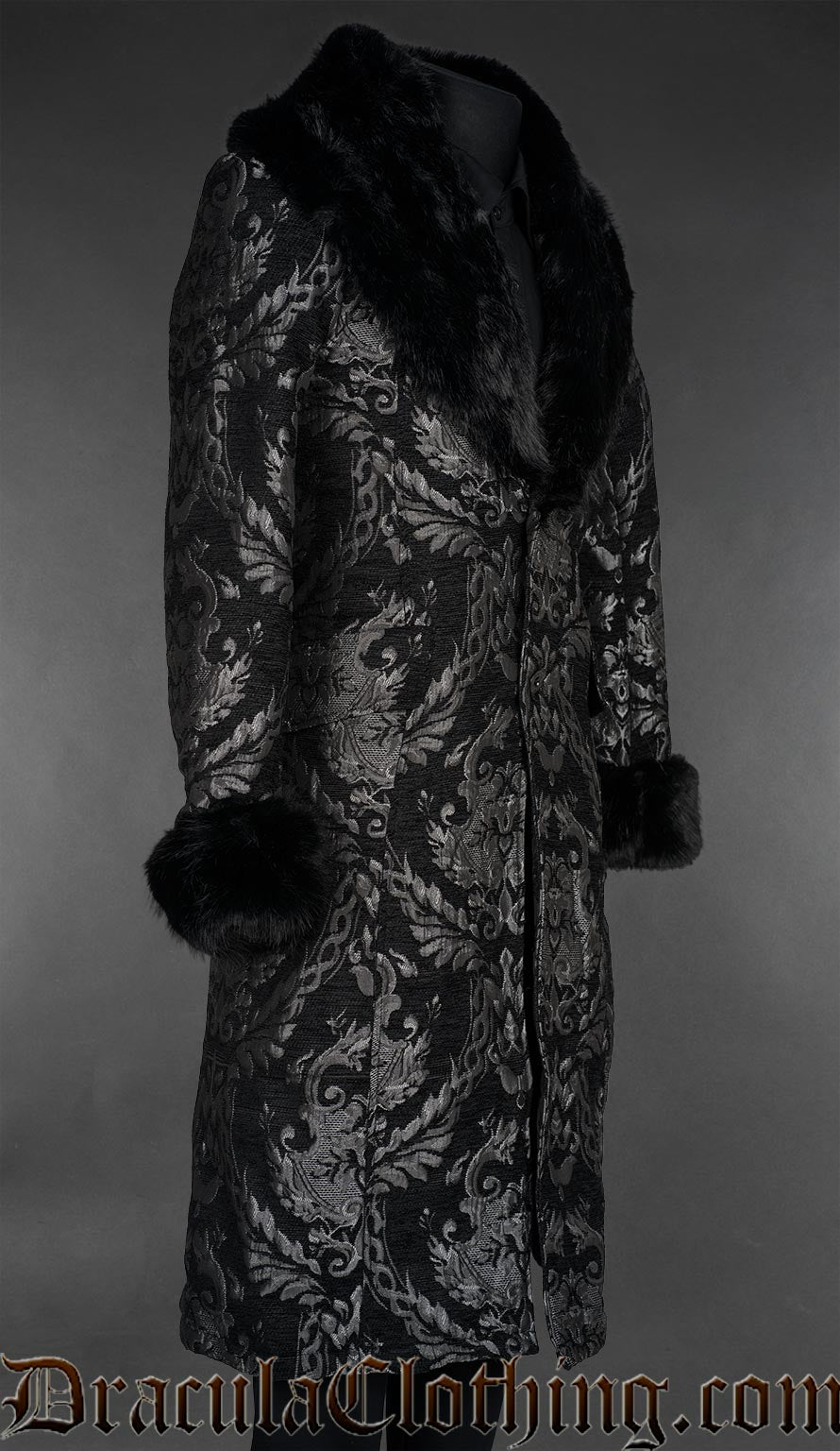 Silver Chenille Brocade Regent Faux Fur Coat