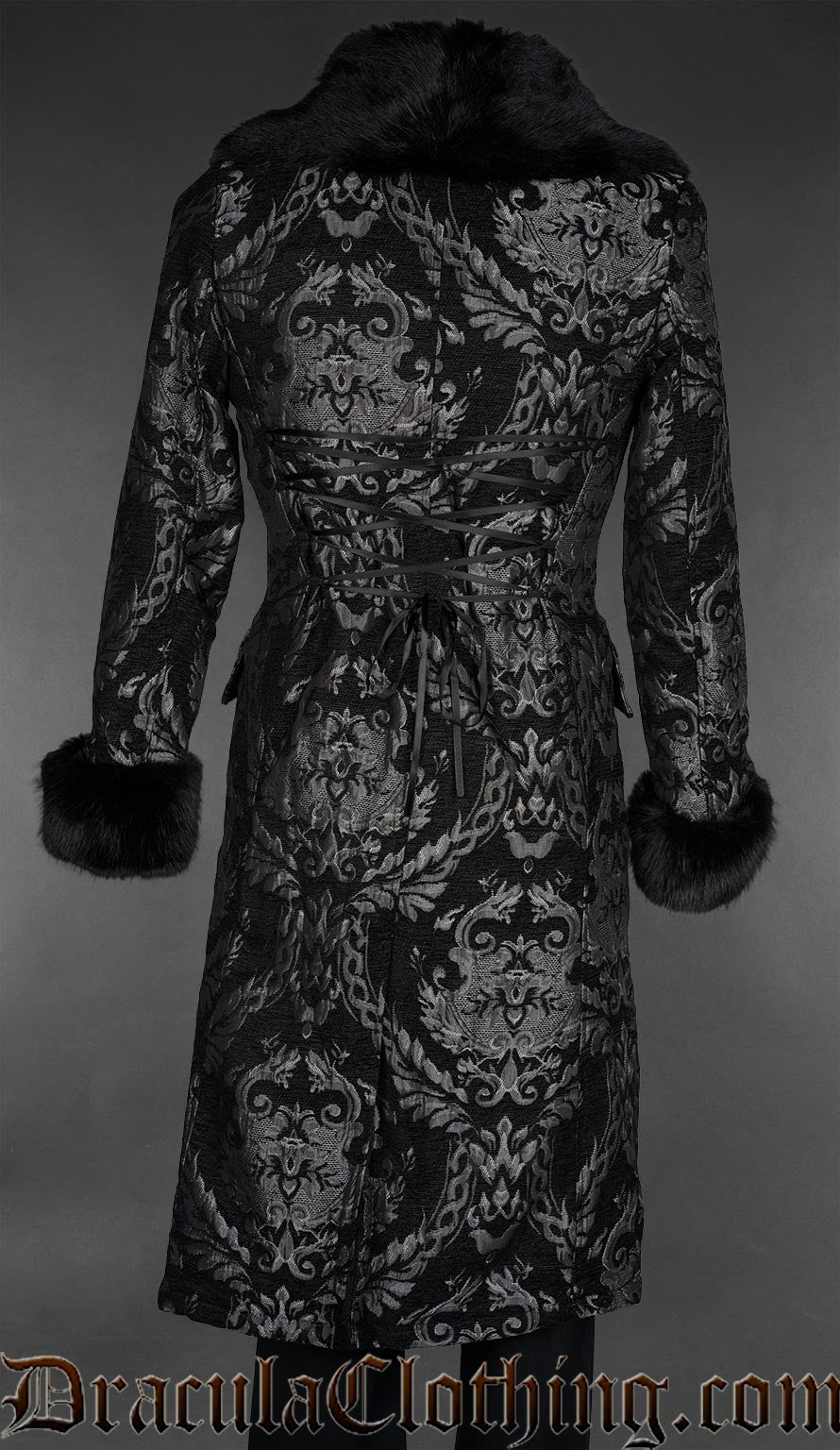 Silver Chenille Brocade Regent Faux Fur Coat