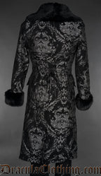 Silver Chenille Brocade Regent Faux Fur Coat