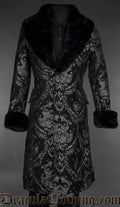 Silver Chenille Brocade Regent Faux Fur Coat