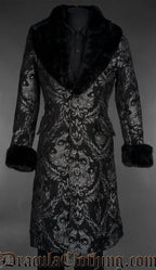 Silver Chenille Brocade Regent Faux Fur Coat