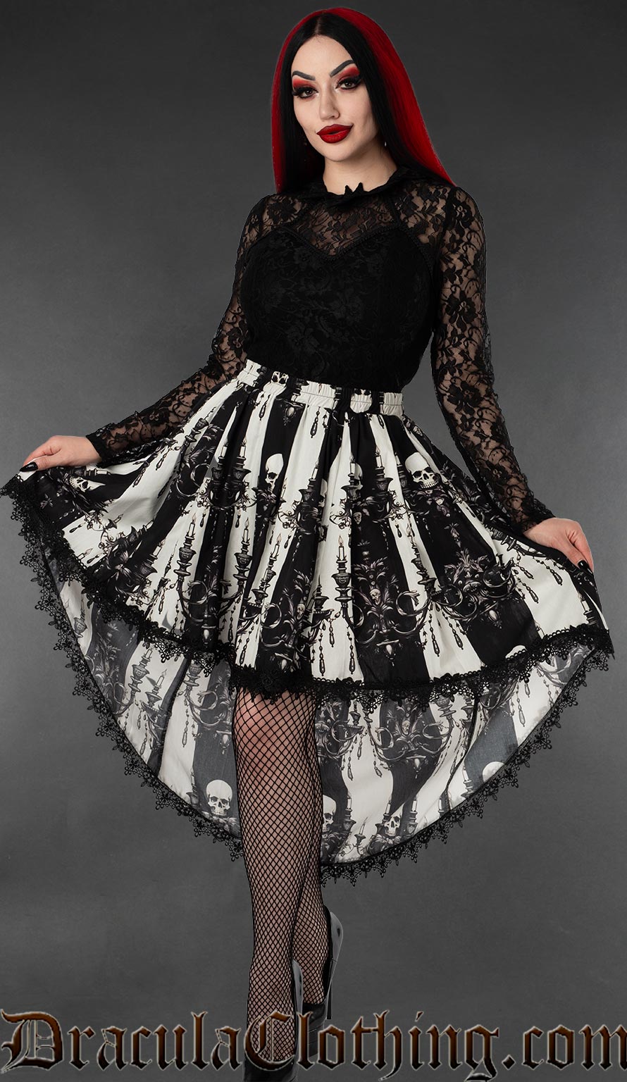 Skull Striped High Low Skirt